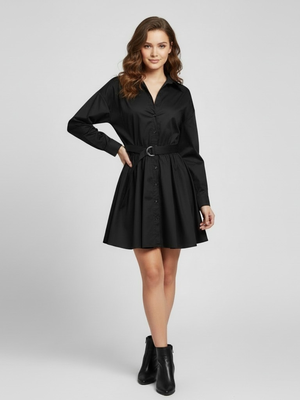 ASTR the Label Winica Long Sleeve Belt Shirt Dress Black Size Small